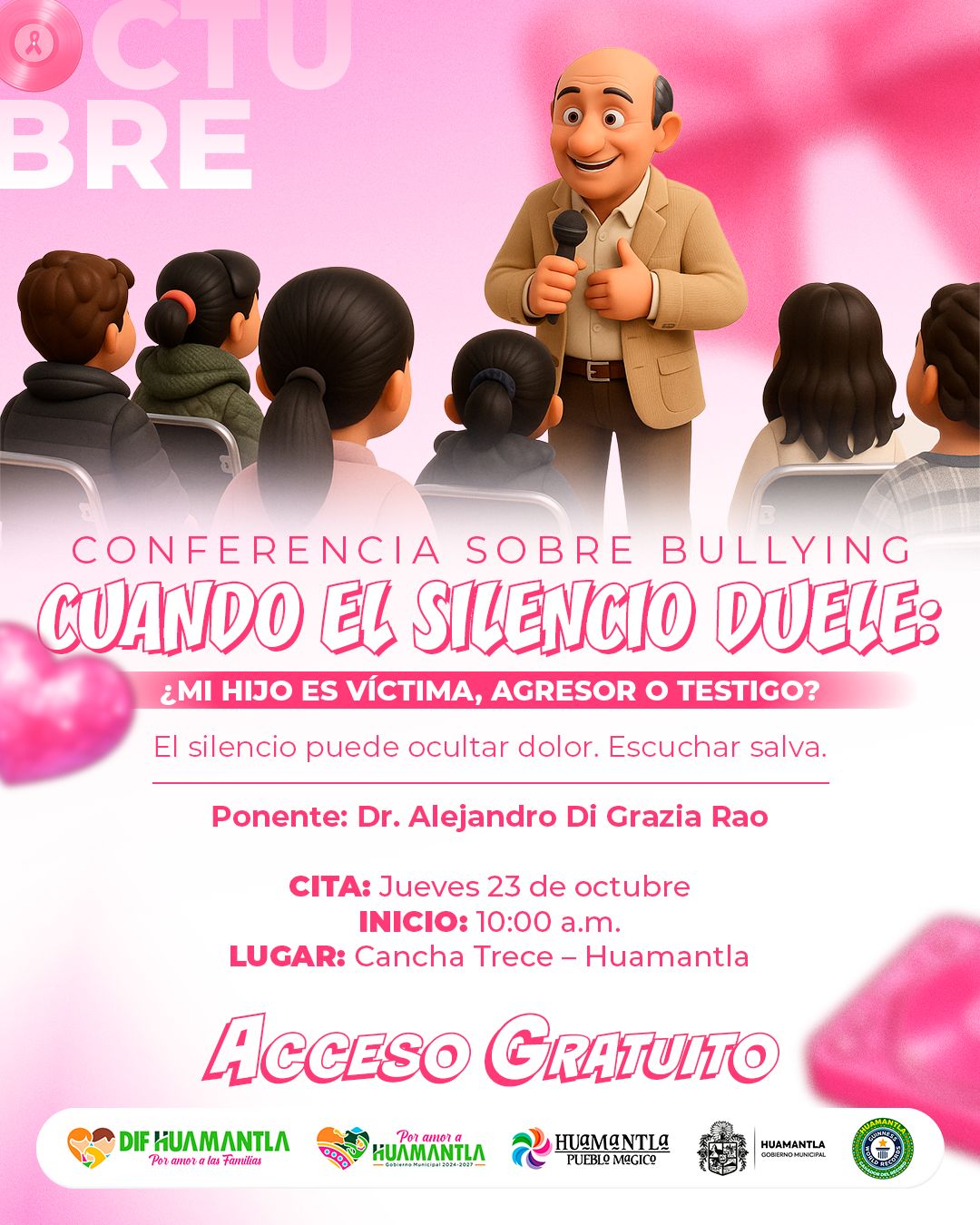 Invitan a conferencia 'Cuando el silencio duele' para prevenir y erradicar el bullying en Huamantla